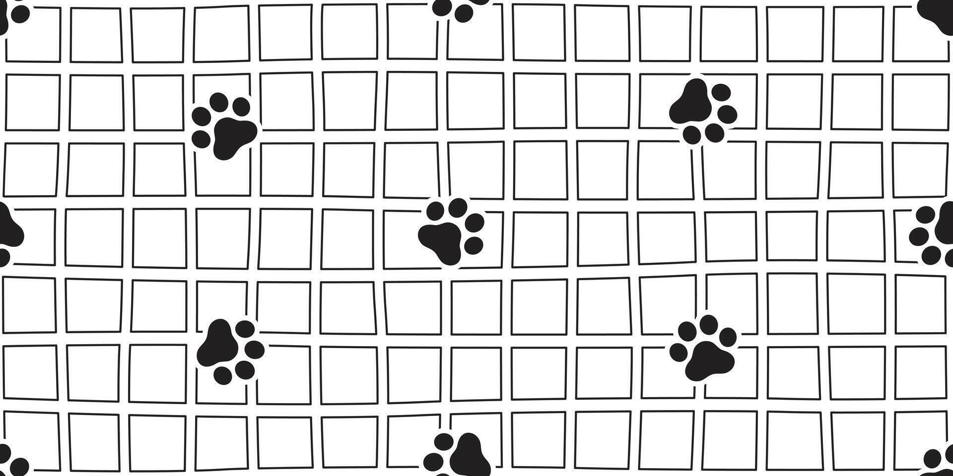 dog paw seamless pattern footprint checked cat kitten french bulldog puppy pet toy breed cartoon doodle gift wrapping paper tile background repeat wallpaper illustration design isolated vector