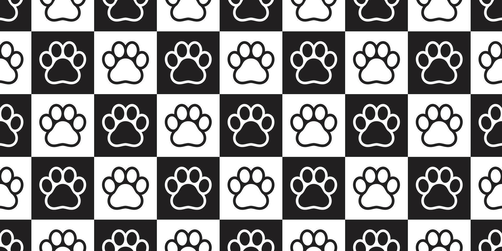 dog paw footprint seamless pattern checked cat kitten cartoon french bulldog puppy pet toy breed doodle gift wrapping paper tile background repeat wallpaper illustration design isolated vector
