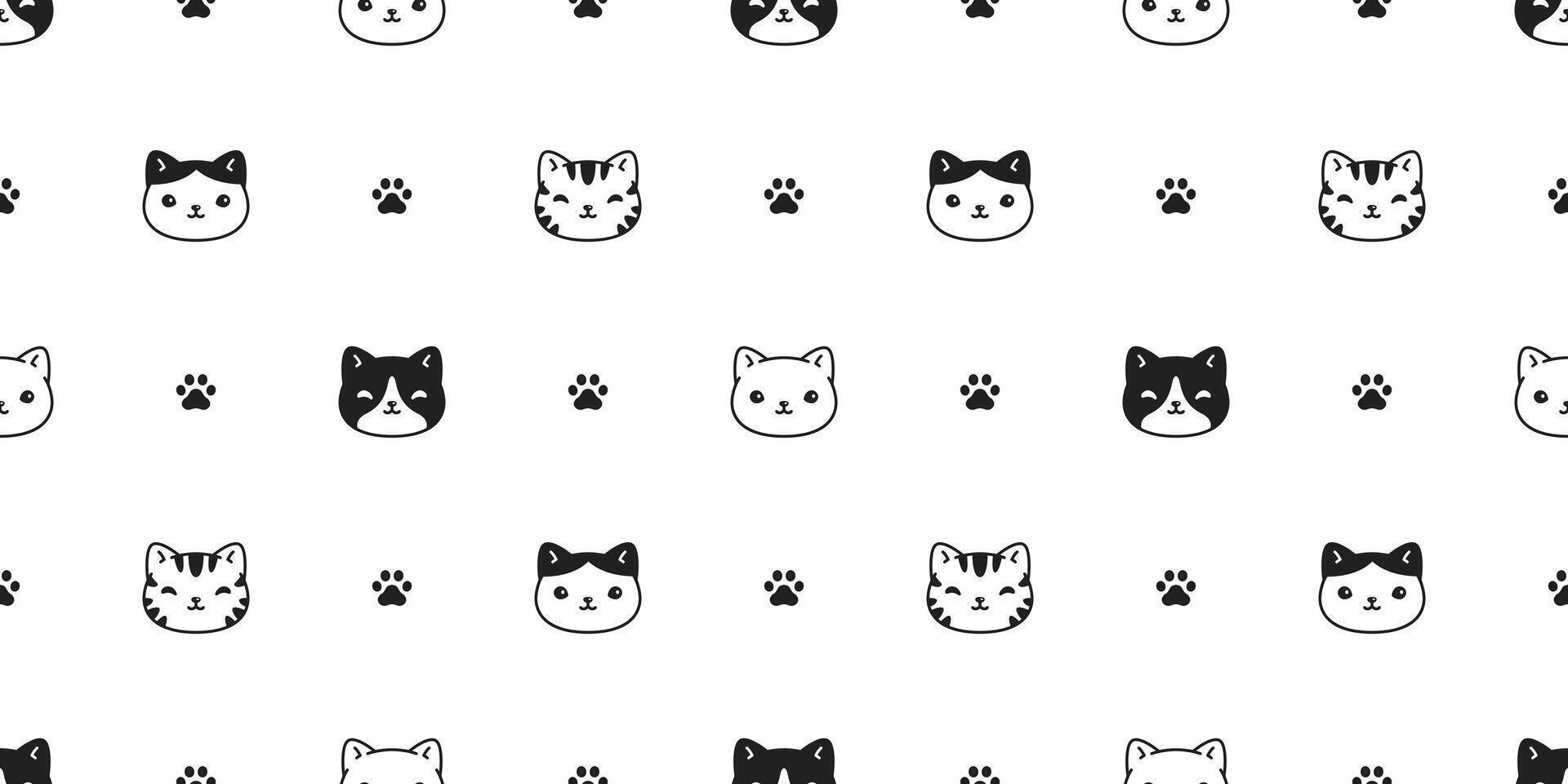 cat seamless pattern kitten calico face head paw footprint neko cartoon character breed pet gift wrapping paper tile background repeat wallpaper animal doodle illustration design scarf isolated vector