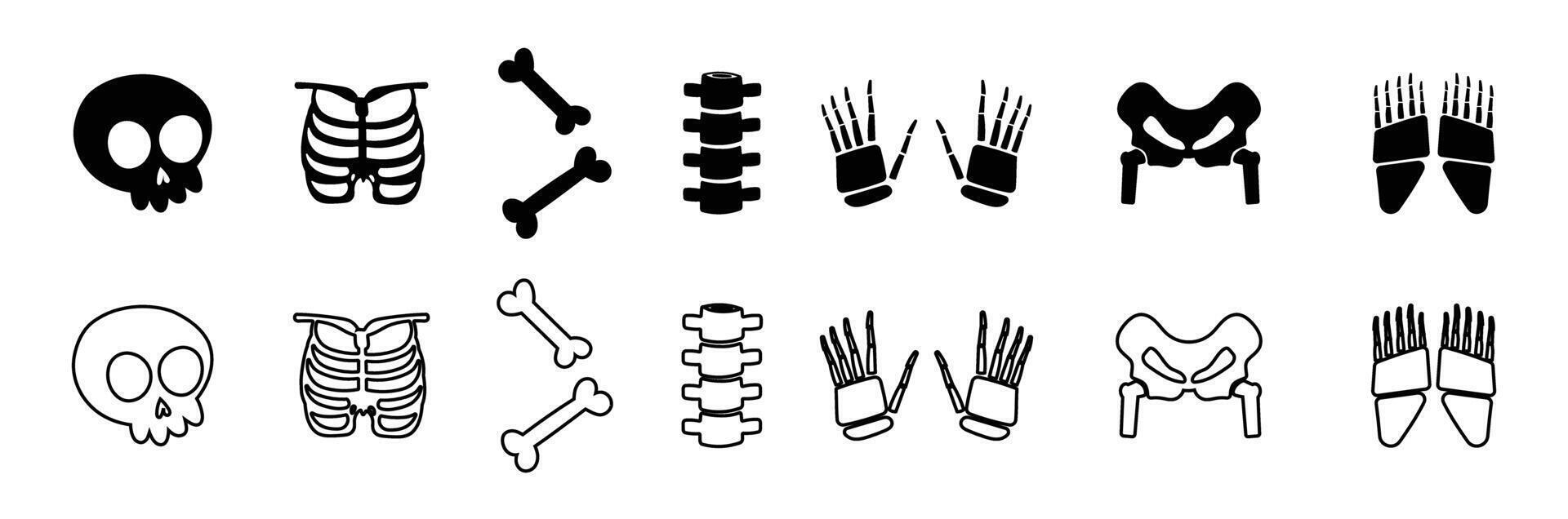 doodle skeleton hand drawing icon bones orthopedics scary halloween vector