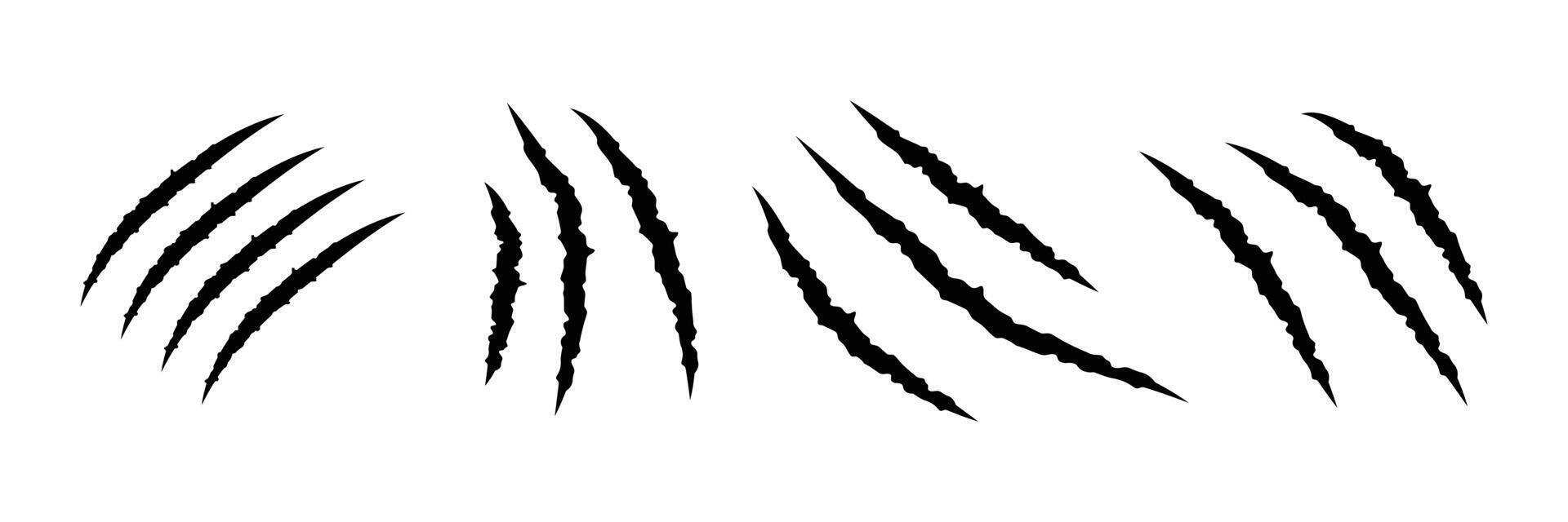 animal claw scratch marks on white background. Cat tiger paw shape scratches signs. animal claw scratches mark set vector