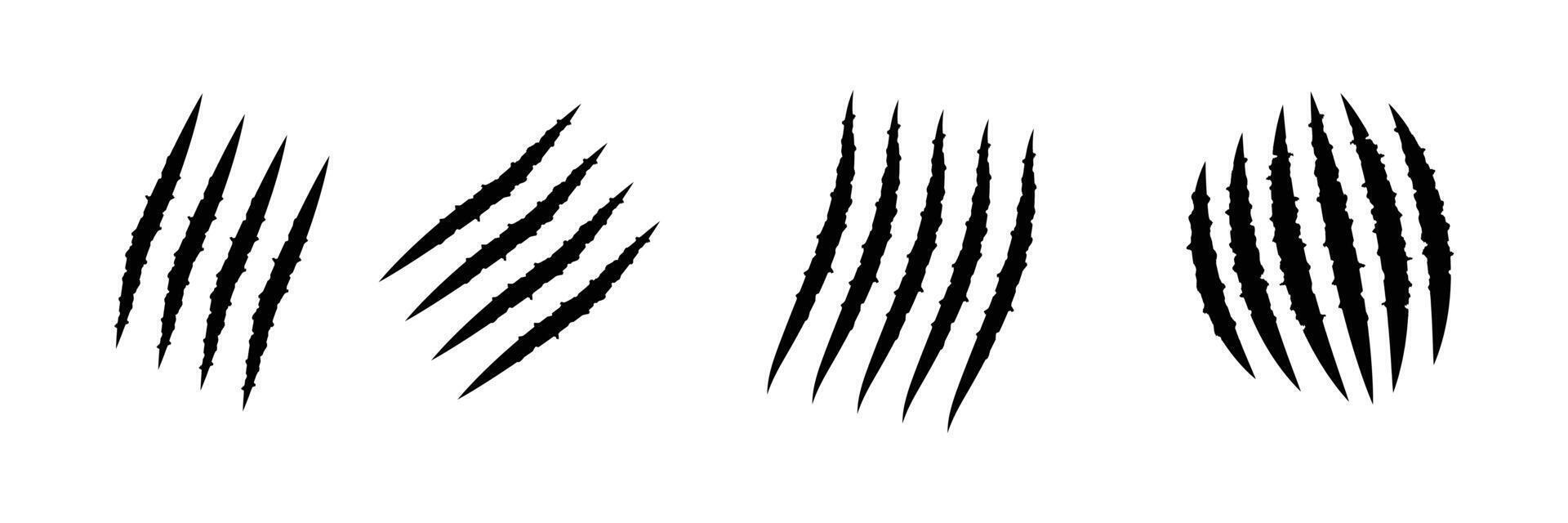 animal claw scratch marks on white background. Cat tiger paw shape scratches signs. animal claw scratches mark set vector