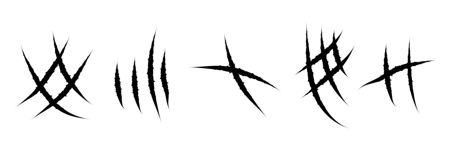 animal claw scratch marks on white background. Cat tiger paw shape scratches signs. animal claw scratches mark set vector