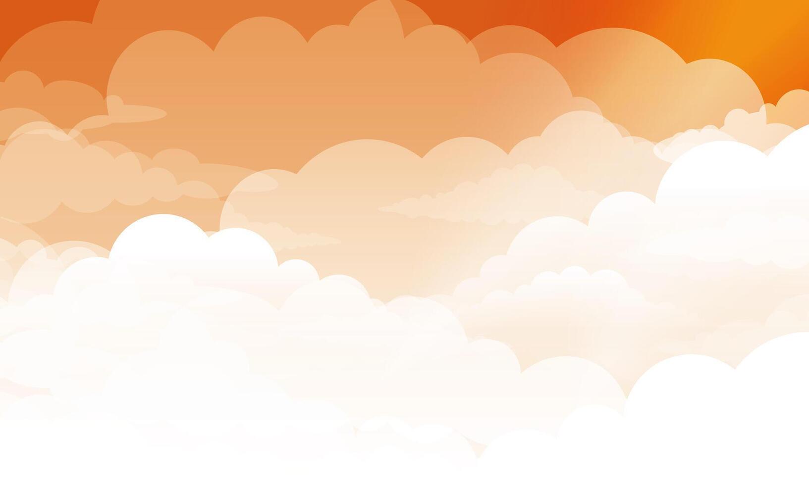 Background with clouds on orange sky. cartoon anime style. soft clouds wallpaper. vector
