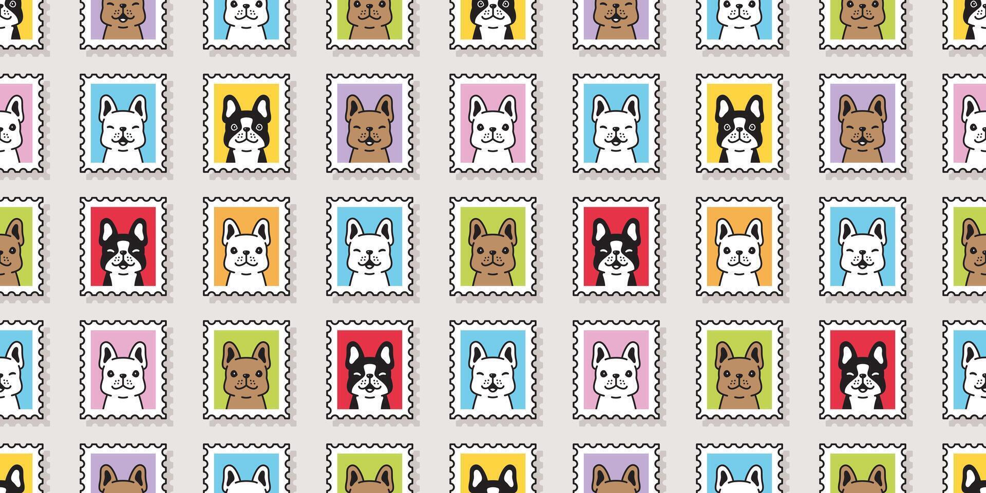 dog seamless pattern french bulldog stamp post mail cartoon puppy smile pet doodle gift wrapping paper repeat wallpaper tile background scarf isolated illustration design vector