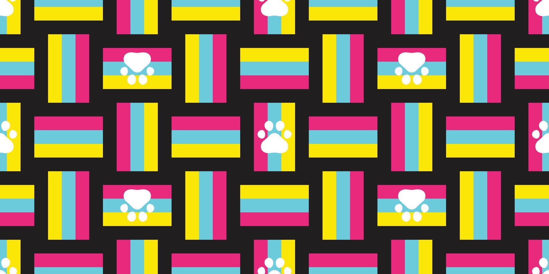 dog paw seamless pattern rgb checked weave footprint cat kitten french bulldog puppy pet cartoon lgbtq rainbow doodle gift wrapping paper tile background repeat wallpaper illustration design is vector