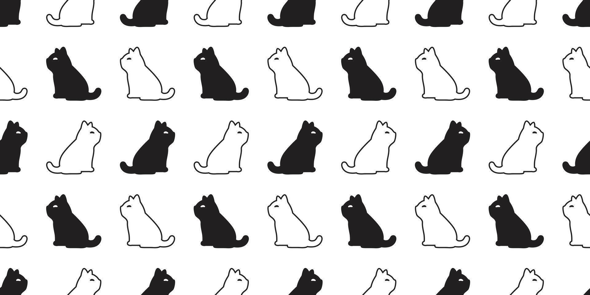 cat seamless pattern kitten sitting calico neko cartoon character breed pet fish gift wrapping paper tile background repeat wallpaper animal doodle illustration design scarf isolated vector