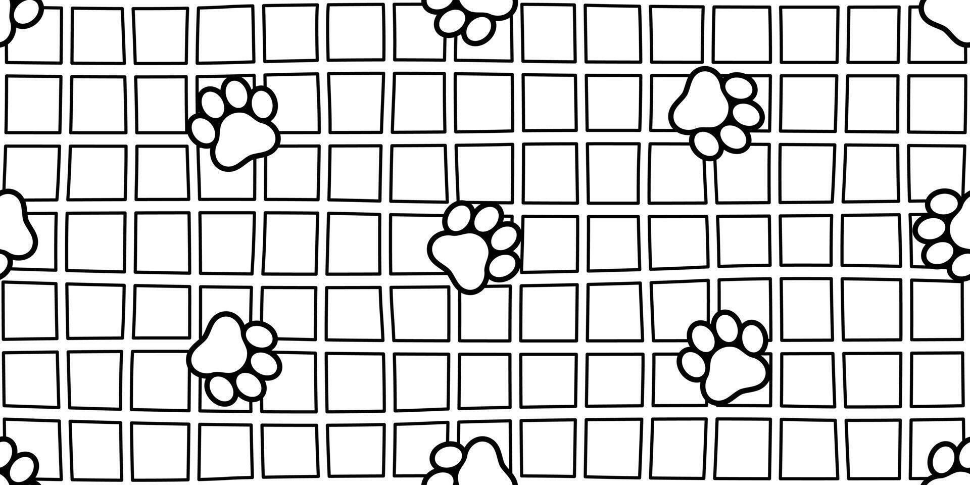 dog paw footprint seamless pattern checked cat kitten french bulldog puppy pet toy breed cartoon doodle gift wrapping paper tile background repeat wallpaper illustration design isolated vector