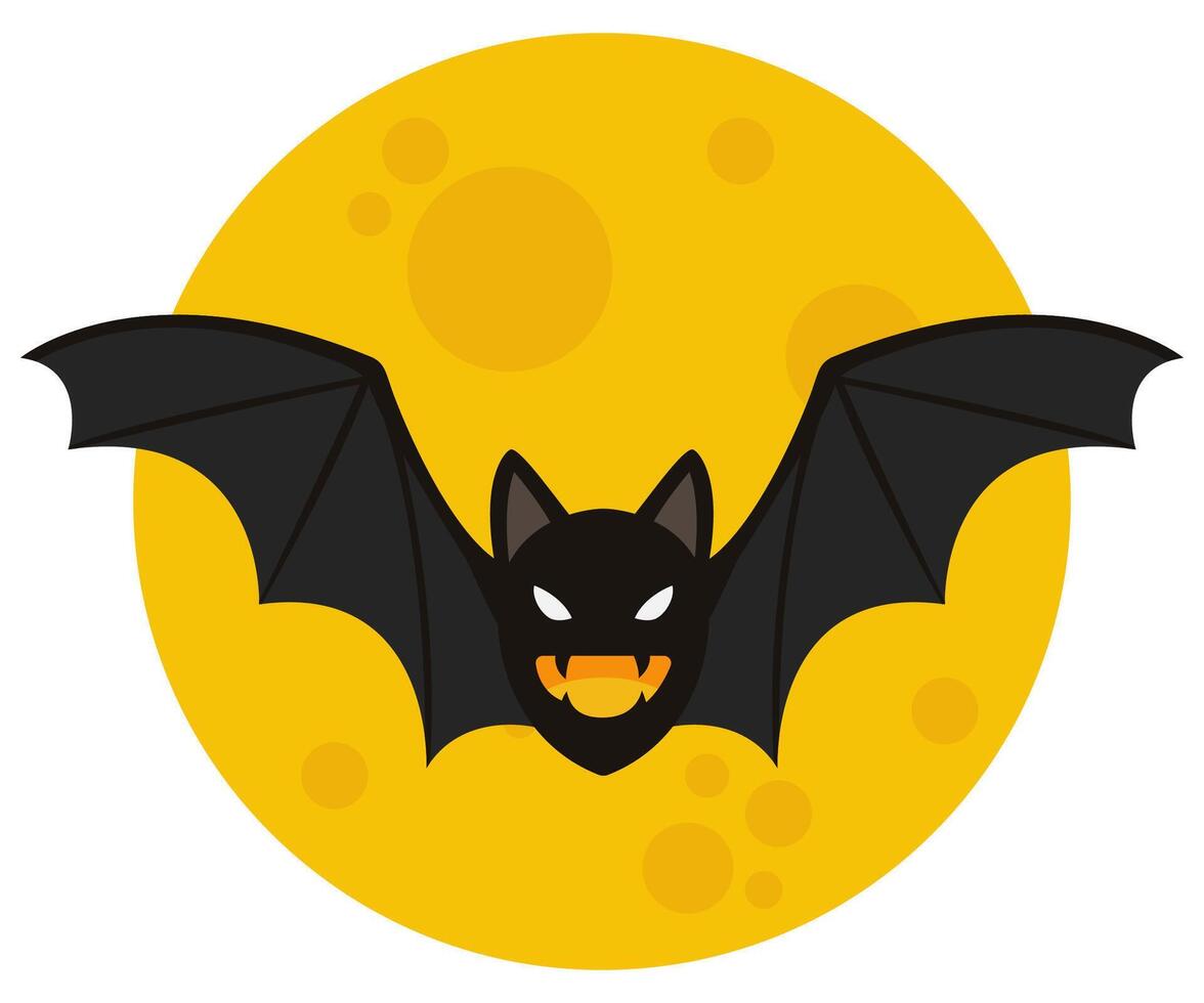 Full moon with bat isolated on white background. vector