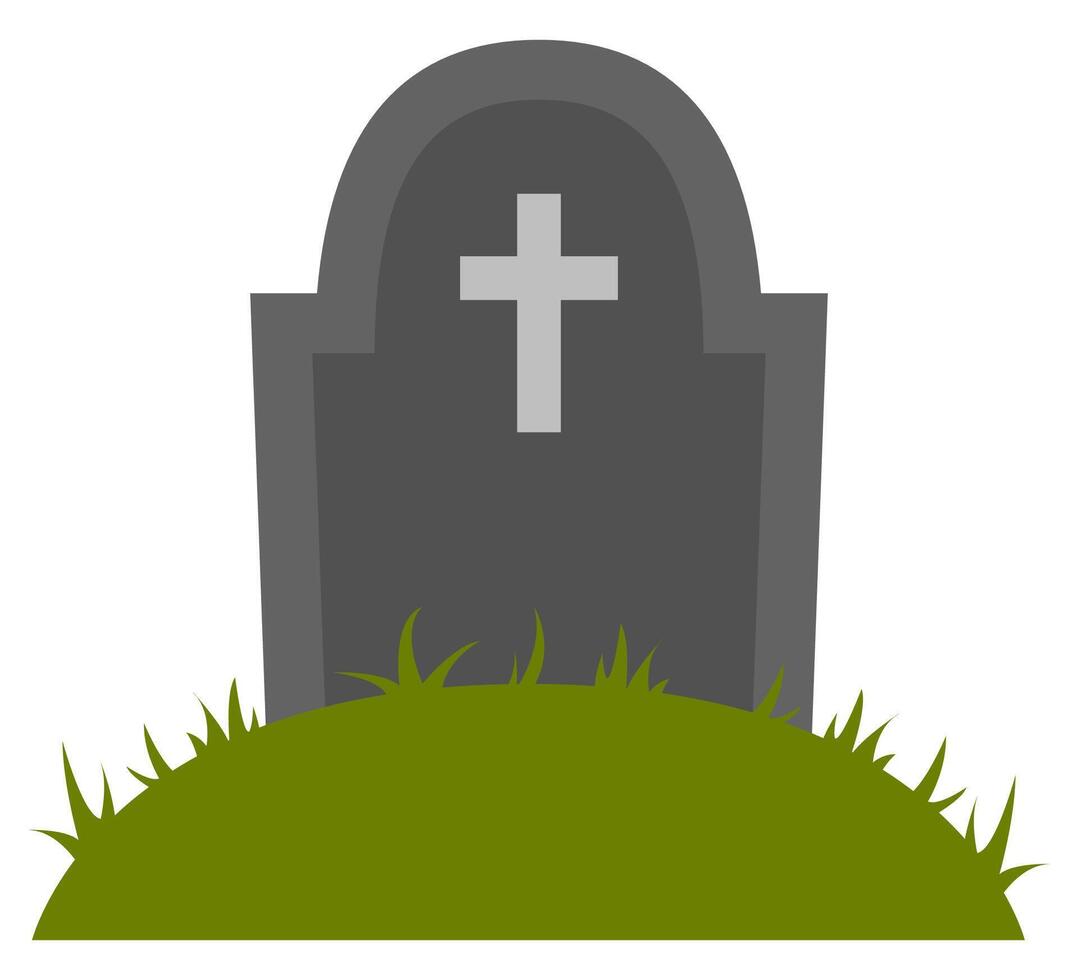 Flat icon of gravestone on grass isolated on white background. vector