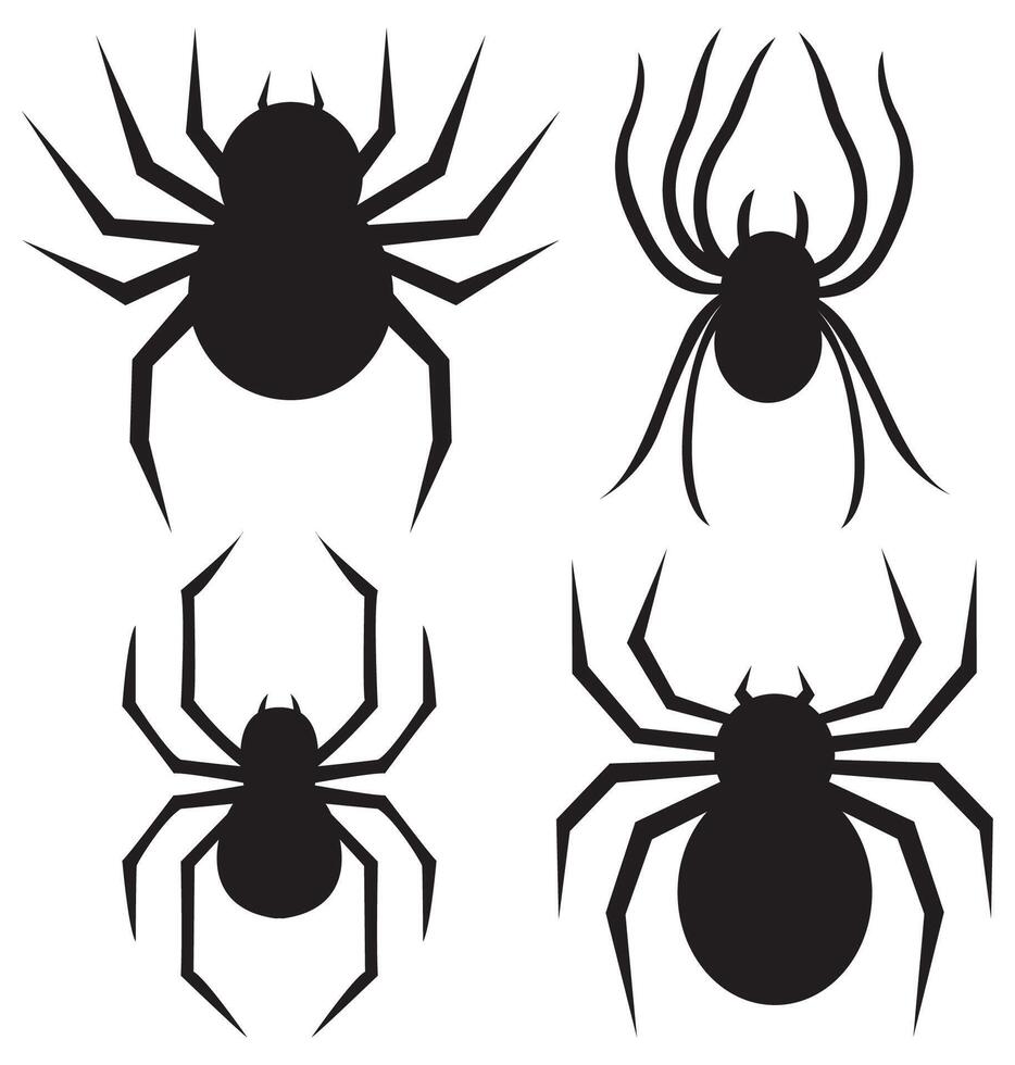 Black spider flat icon set isolated on white background. vector