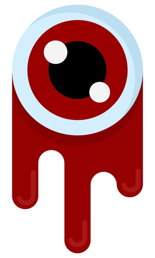 Cartoon Halloween eyeball in flat icon isolated on white background. vector