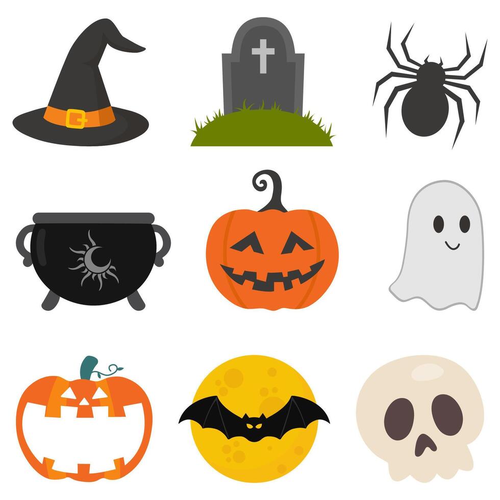 Halloween icons collection isolated on white background. vector
