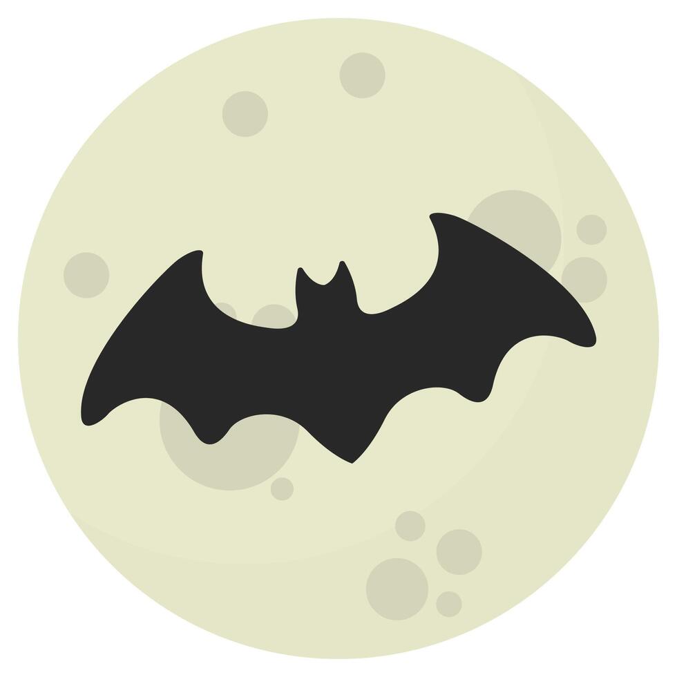 Flat icon of silhouette bat on moon background. vector