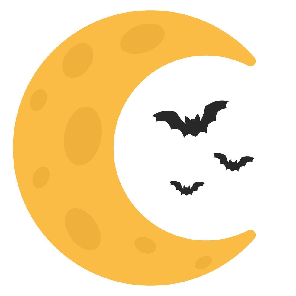 Flat icon of ark Halloween moon with bats isolated on white background. vector