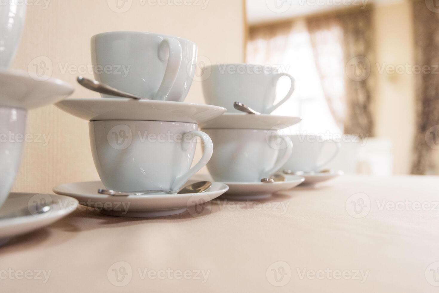 Many cups on table, photo