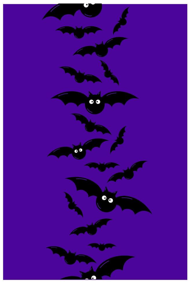 Halloween pattern. Bats vertical border. Cute bat on dark backdrop. Bats hand drawn, cartoon style bat. Halloween animal characters texture. Halloween background, fabric textile. vector