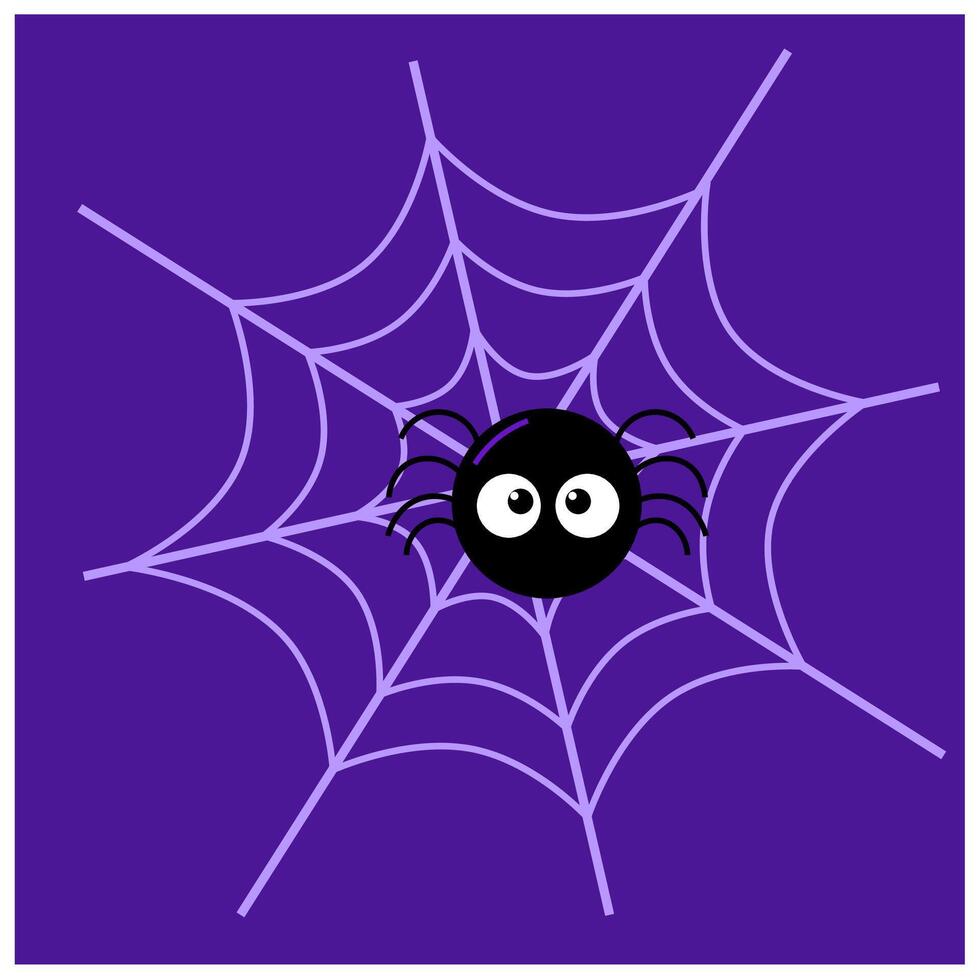 Cute Halloween Spider Cartoon Character On A Web. Hand Drawn Illustration Isolated On Transparent Background vector