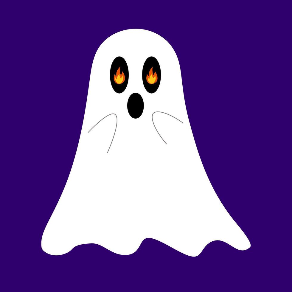 Halloween kawaii ghost character in love with fire in eyes. Isolated cartoon charming baby spook express love emotion with a playful innocence, blending spooky with the adorable enchanting display vector