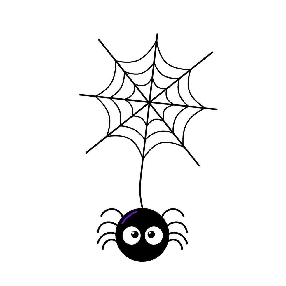 Spider hanging on spider web clipart. illustration silhouette isolated on white background. vector