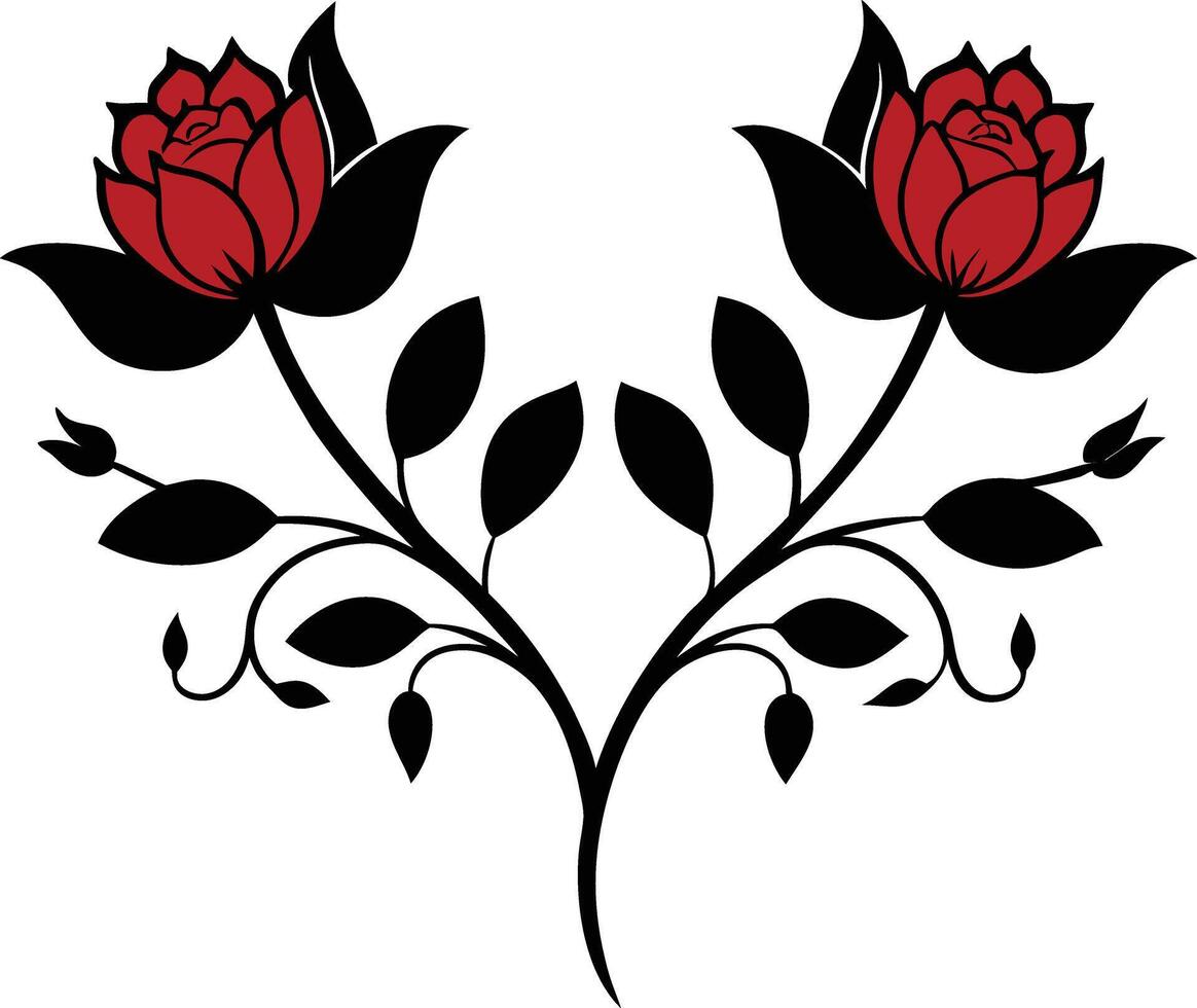 Two red roses with leaves on a white background vector