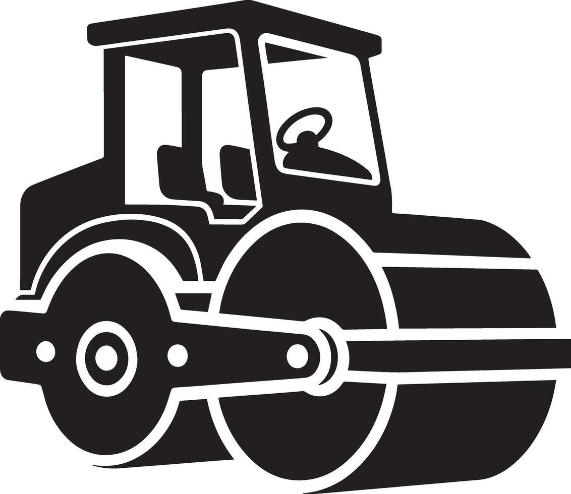 A black and white image of a road roller vector