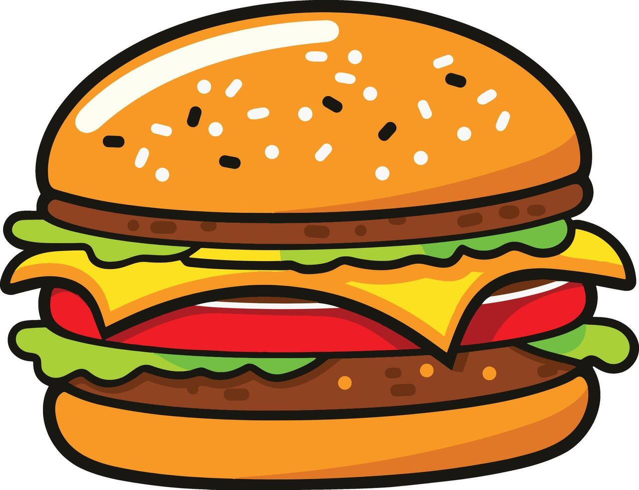 A cartoon hamburger with cheese and lettuce vector