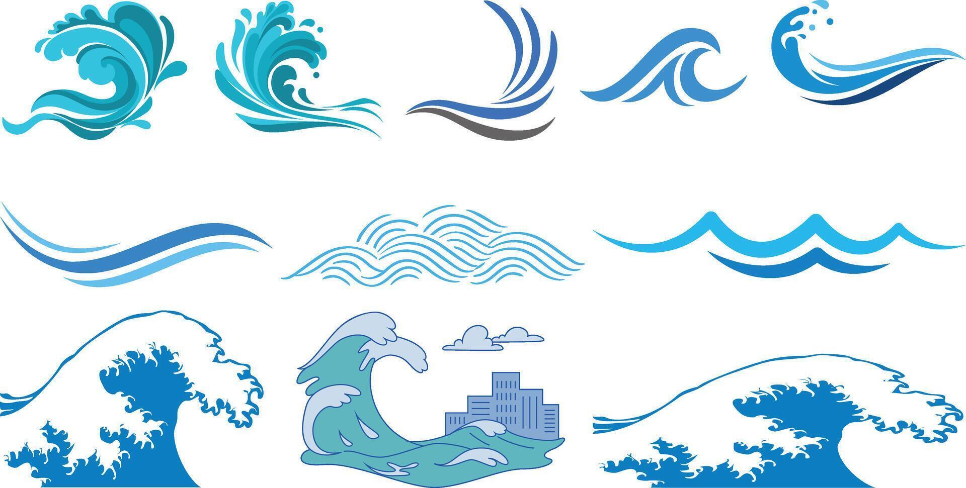 Water wave icon set collection design vector