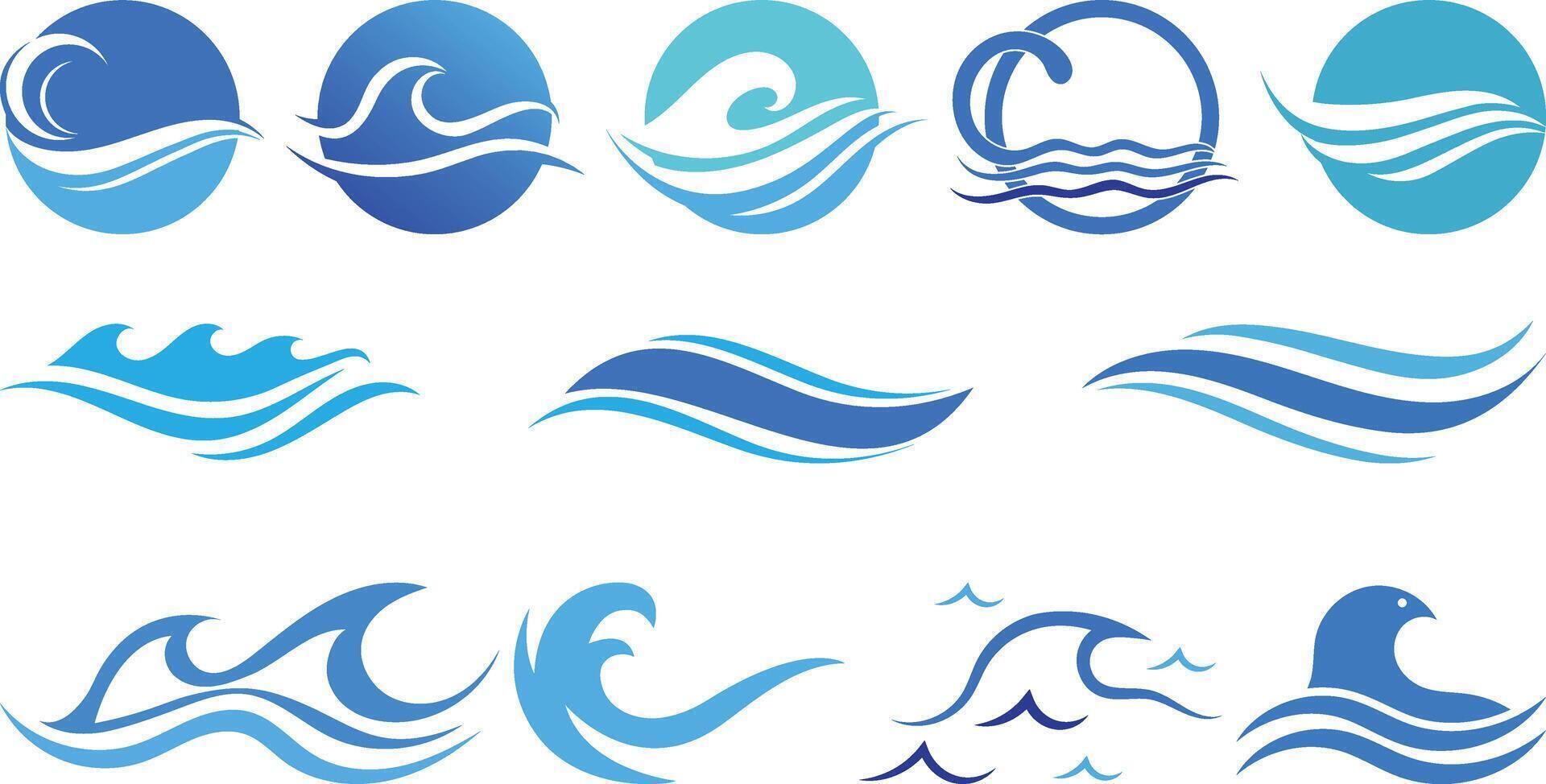 Water wave icon set collection vector