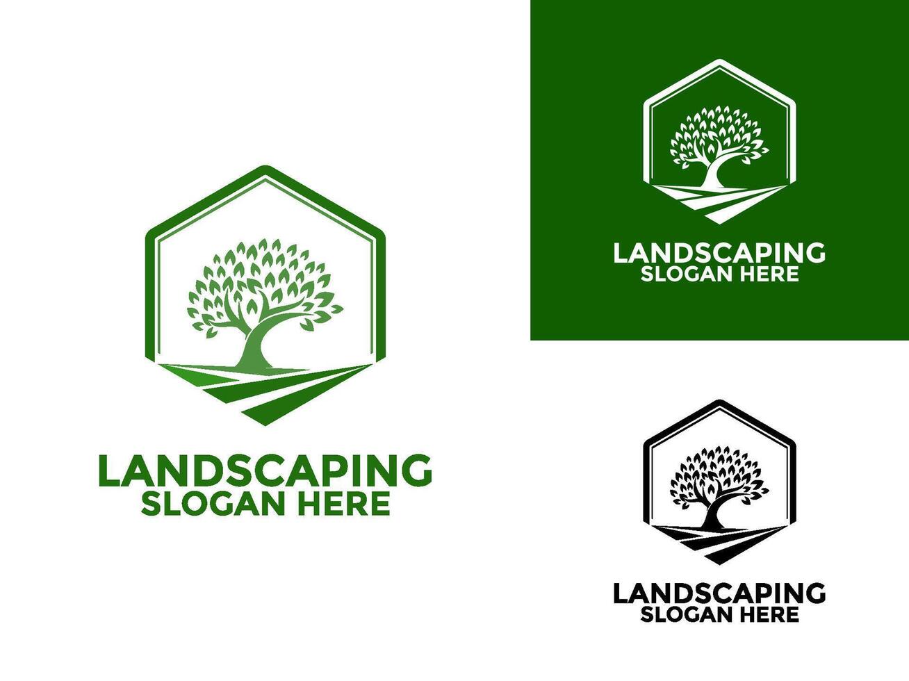 Simple Landscaping Logo Design Template, Hexagon with Tree and Grass logo vector