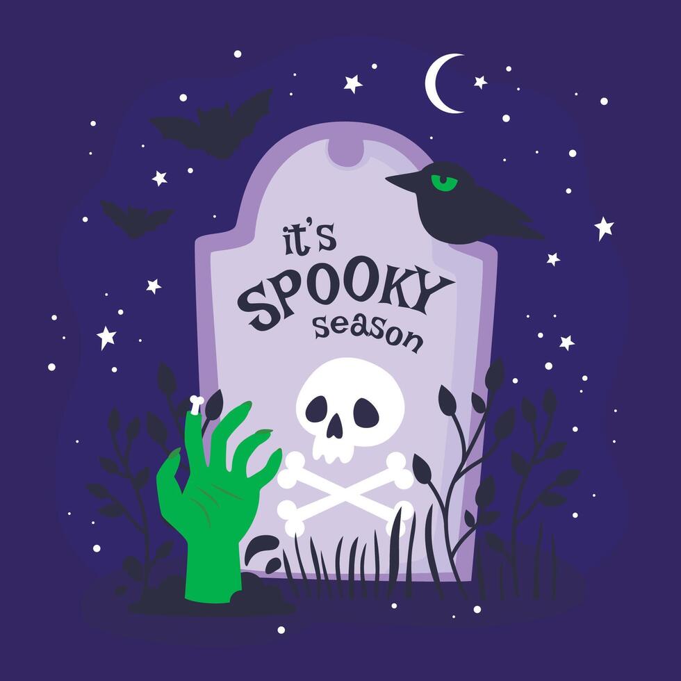 Halloween poster with a grave and a hand emerging from the ground vector