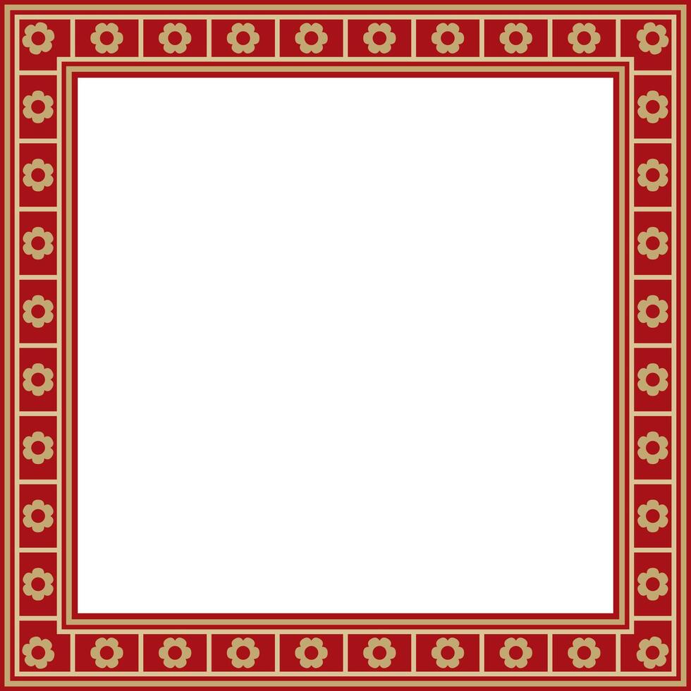 red and gold square gothic ornament. Medieval European rectangle, border. Classic pattern of the Germans, Angles, Saxons, Franks. vector