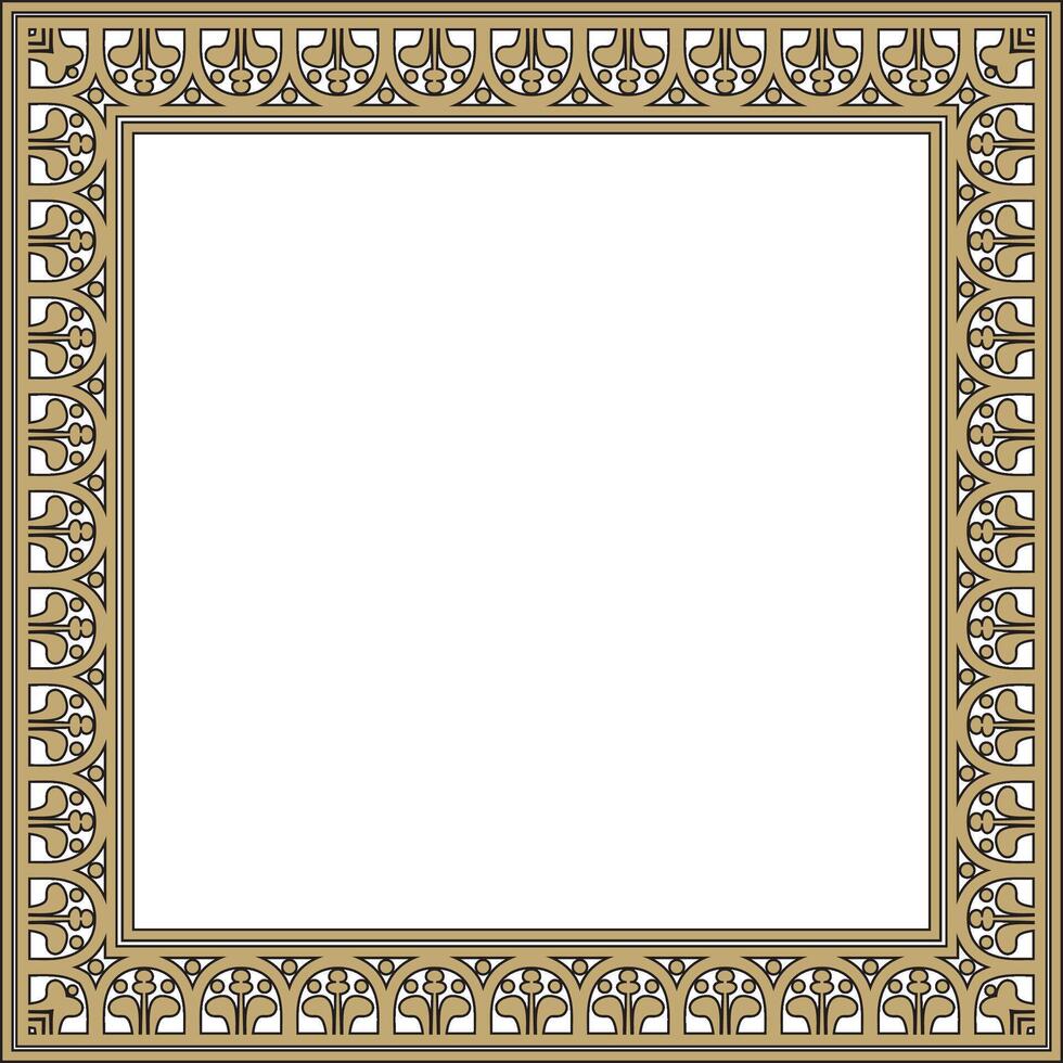 square gold with black border, frame, Pompeii. Rectangle Neopolitan ornament. Art of Ancient Rome. Template for stained glass vector