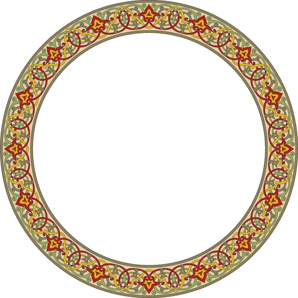 colored round oriental ornament. Arabic patterned circle of Iran, Iraq, Turkey, Syria. Persian frame, border. vector