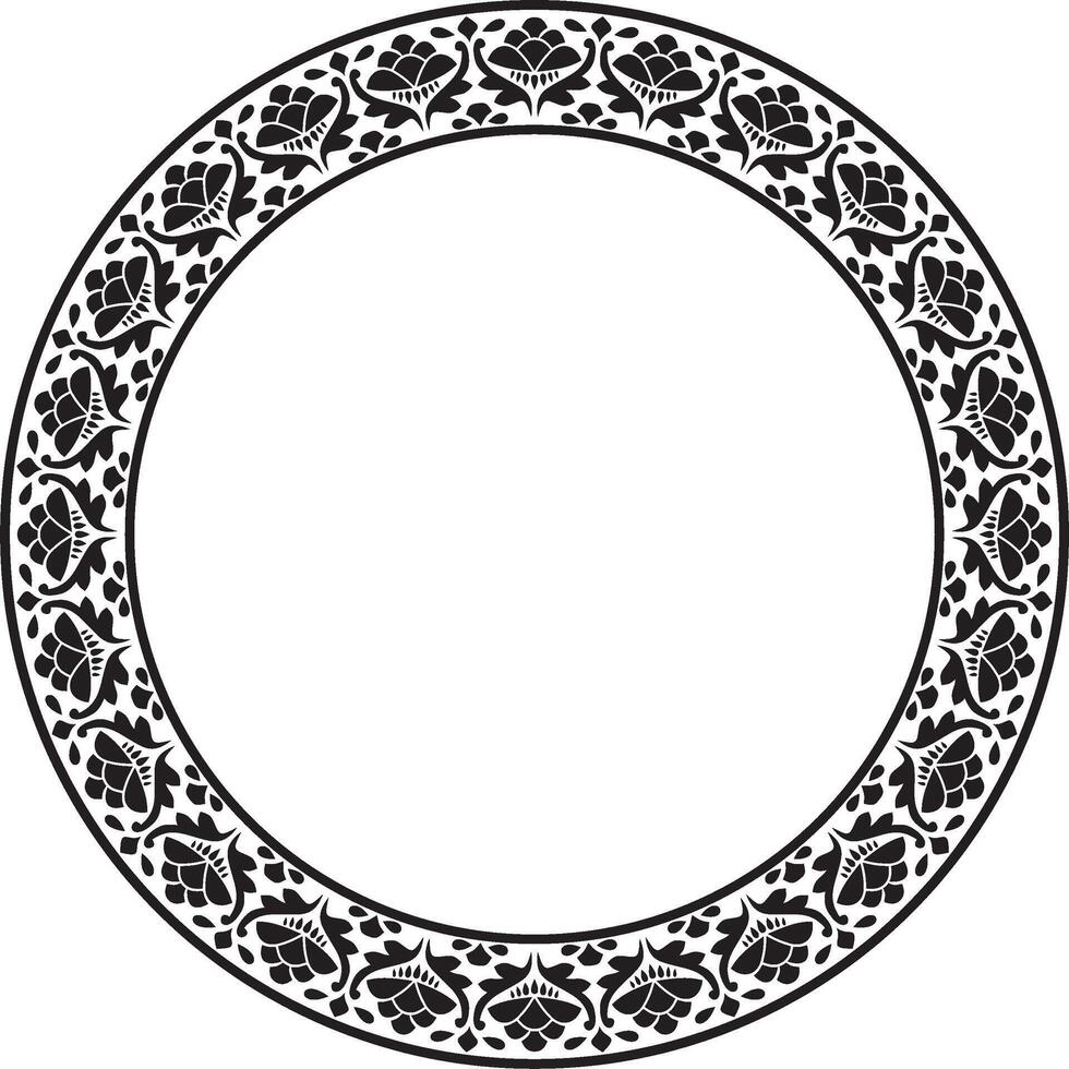 black monochrome round national Indian ornament. Circle, ring, border, ethnic Hindu frame. vector