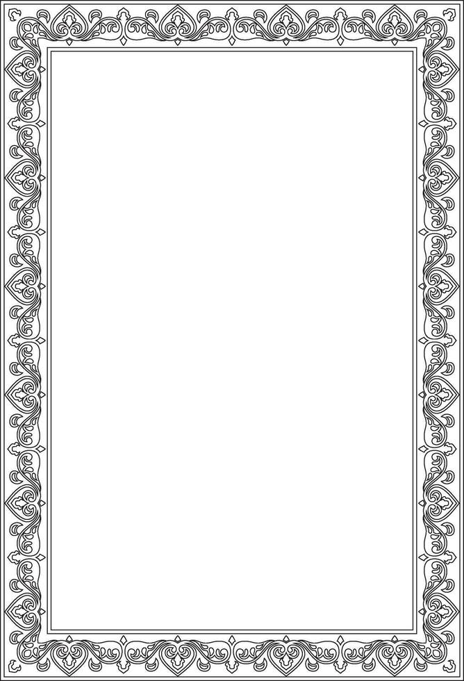 square black contour ancient Russian ornament. Slavic rectangle, border, frame. Painting of the royal chambers. vector