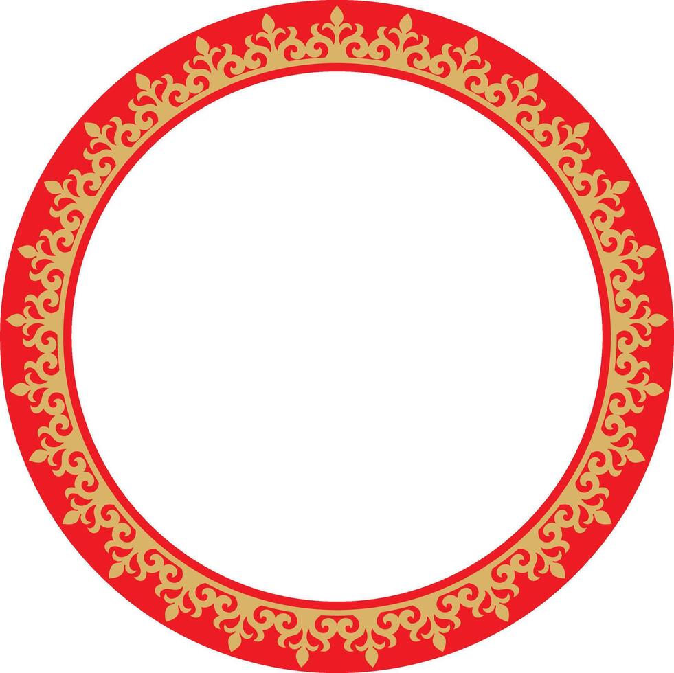 gold and red Kazakh national round pattern, frame. Ethnic ornament of the nomadic peoples of Asia, the Great Steppe, Kazakhs, Kirghiz, Kalmyks, Mongols, Buryats, Turkmens vector