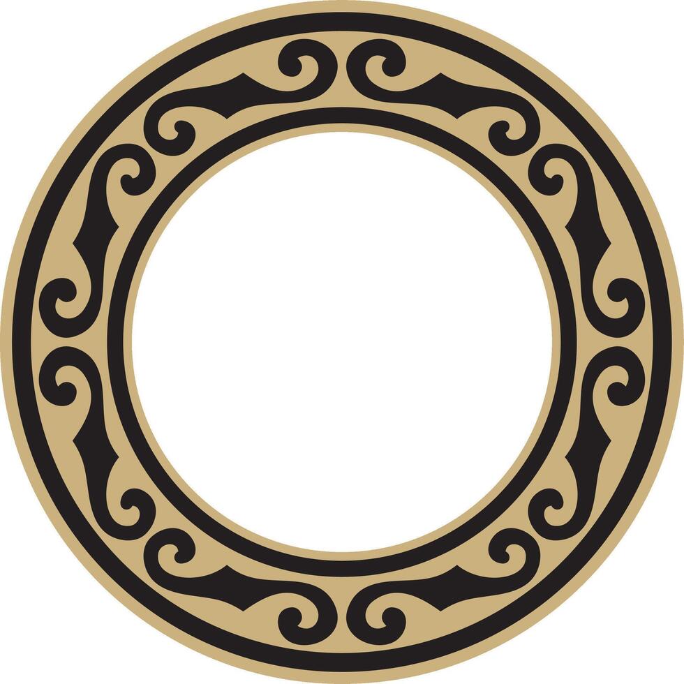 golden and black round Kazakh national ornament. Ethnic pattern of the peoples of the Great Steppe, Mongols, Kyrgyz, Kalmyks, Buryats. circle, frame border. vector