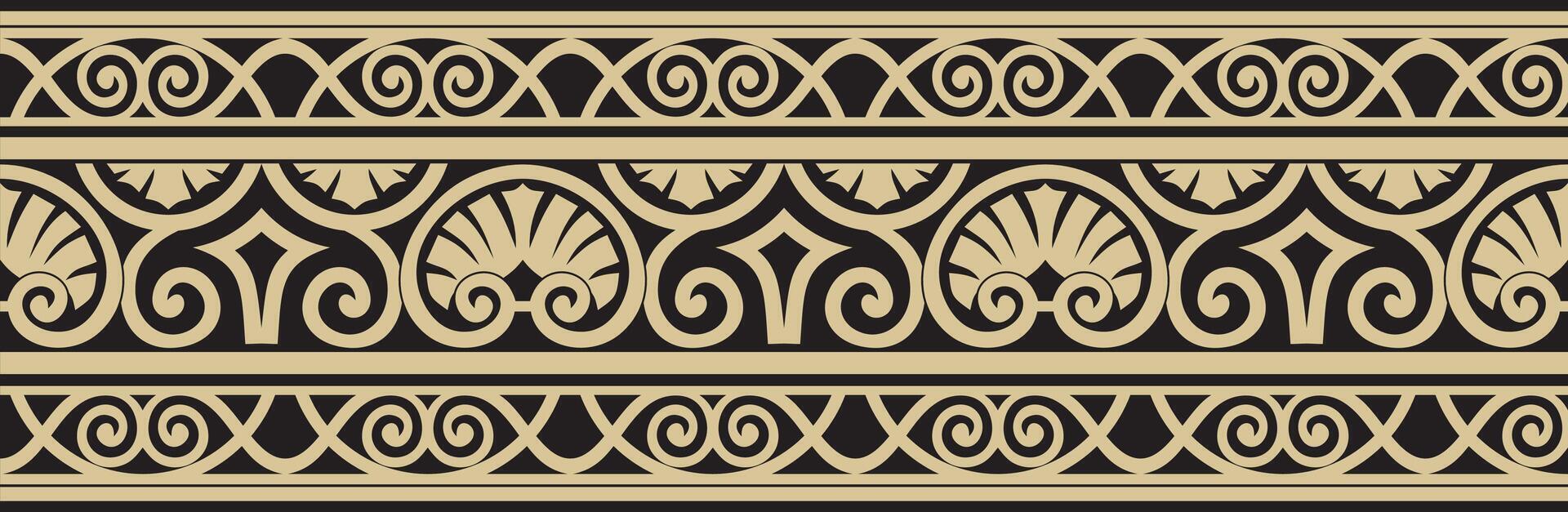 gold and black seamless classic renaissance ornament. Endless european border, revival style frame. vector