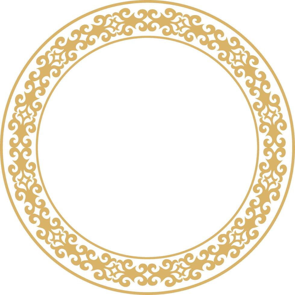 gold Kazakh national round pattern, frame. Ethnic ornament of the nomadic peoples of Asia, the Great Steppe, Kazakhs, Kirghiz, Kalmyks, Mongols, Buryats, Turkmens vector