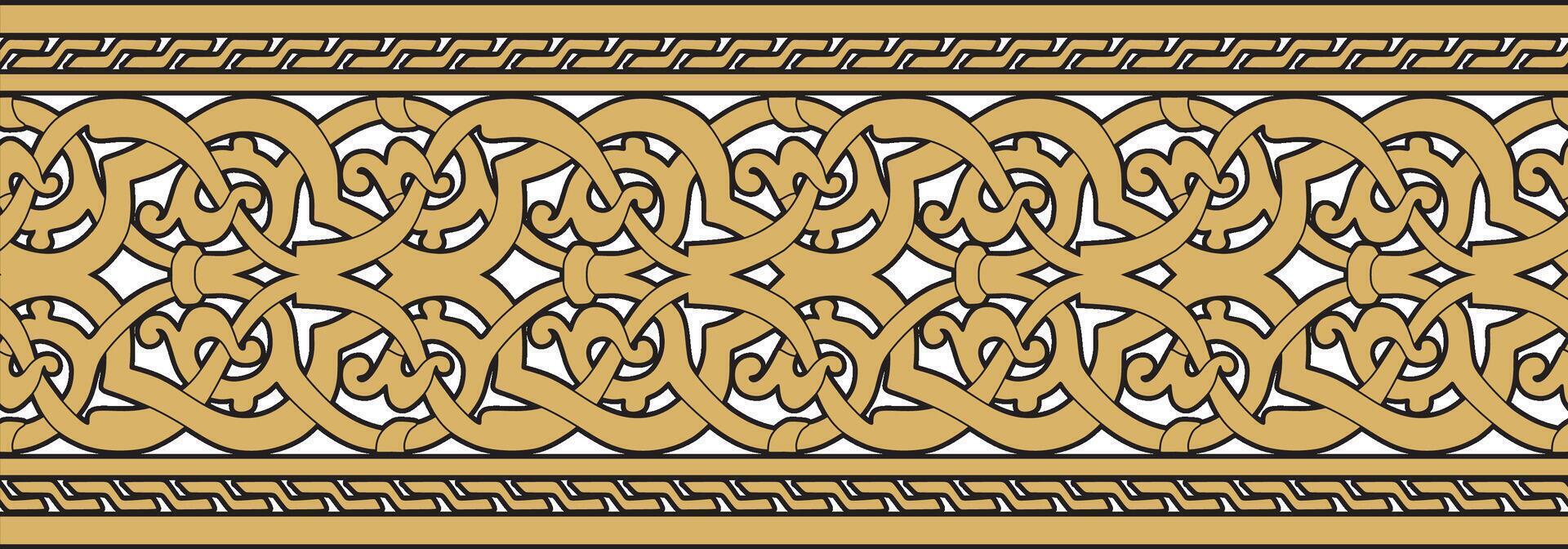 golden seamless oriental national ornament. Endless ethnic floral border, arab peoples frame. Persian painting. vector