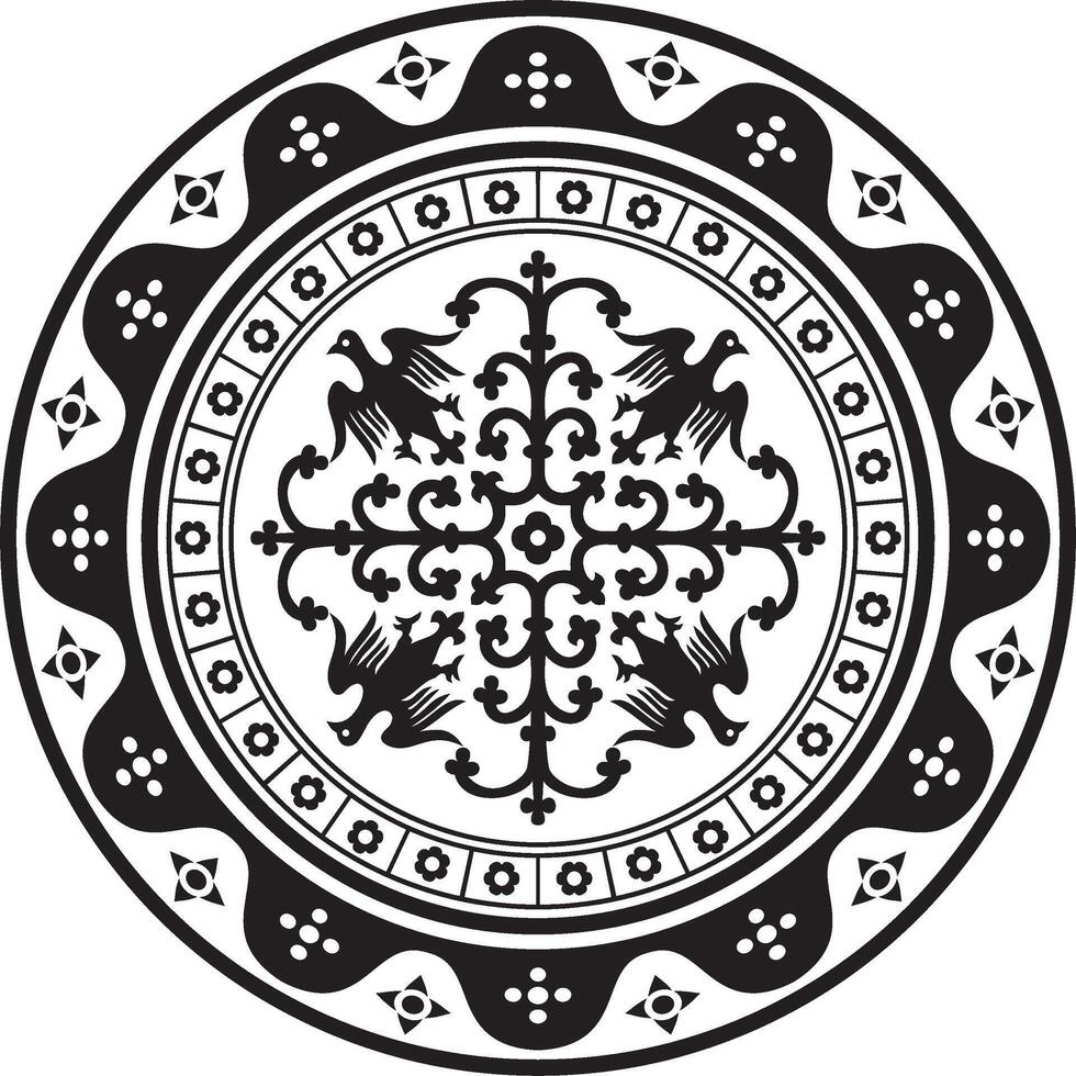 black monochrome round gothic ornament. Medieval European silhouette, circle, ring, border. Classic pattern of the Germans, Angles, Saxons, Franks. vector