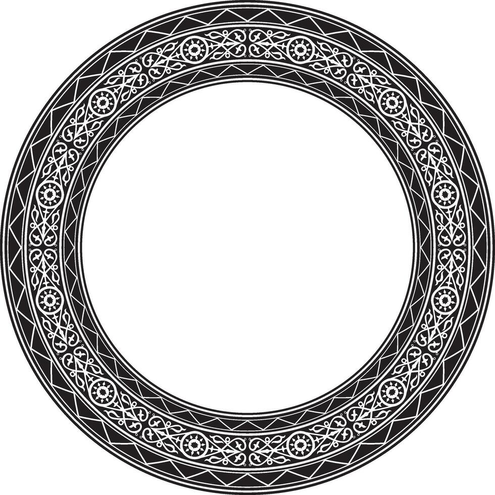monochrome black round Yakut ornament. Endless circle, border, frame of the northern peoples of the Far East. vector