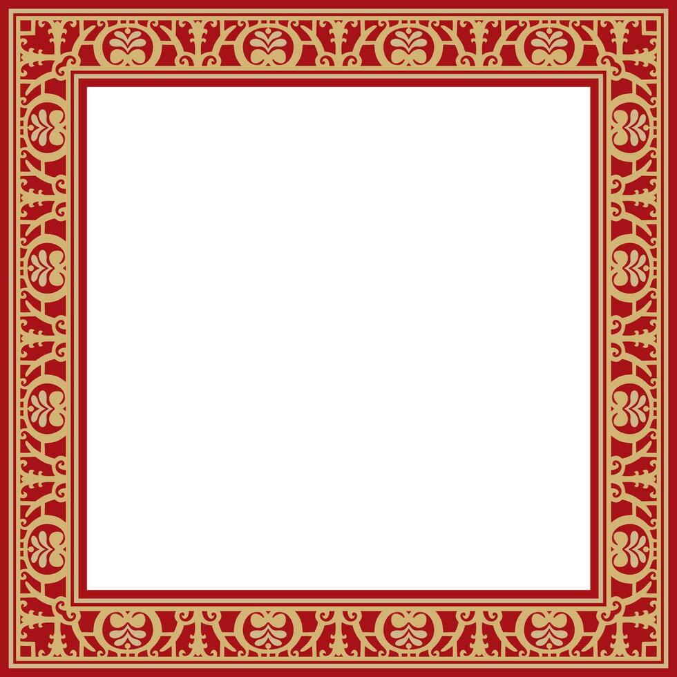 square gold with red border, frame, Pompeii. Rectangle Neopolitan ornament. Art of Ancient Rome. Template for stained glass vector