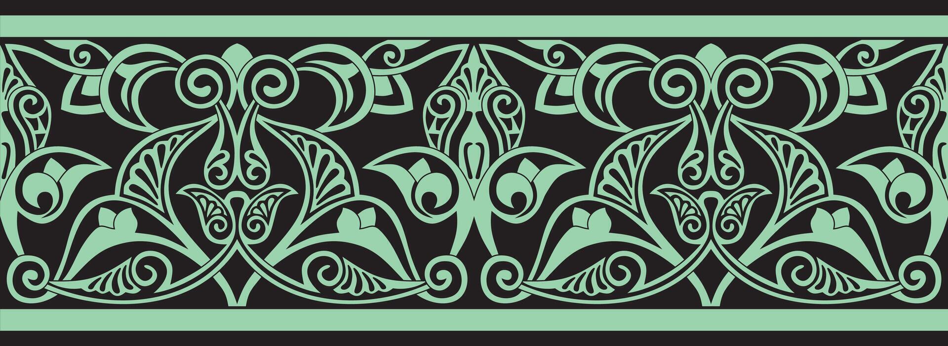 green seamless oriental national ornament. Endless ethnic floral border, arab peoples frame. Persian painting. vector
