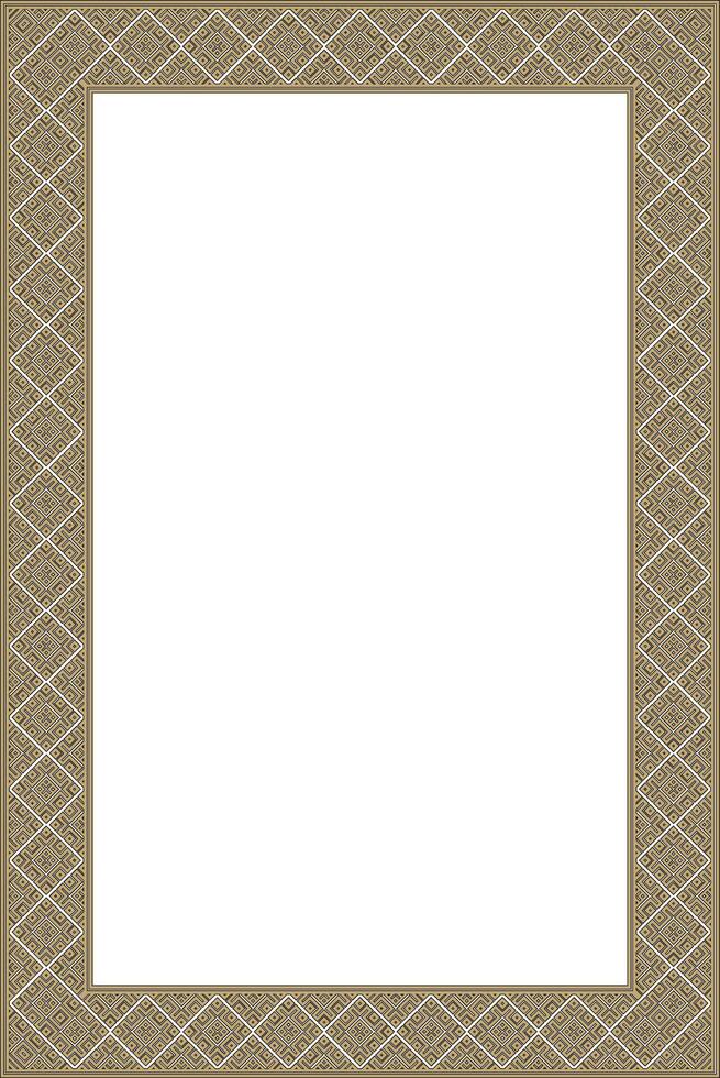 gold and black square Belarusian national ornament frame. Ethnic pattern rectangle of Slavic peoples, Russian, Ukrainian, Serb, Pole, Bulgarian. Cross stitch template vector