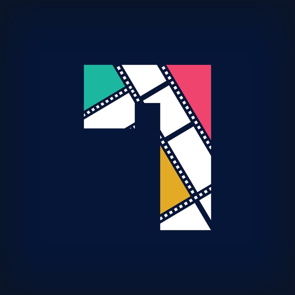 Movie photo collage logo design in modern number 7 sign form. Simple geometric corporate identity design. vector