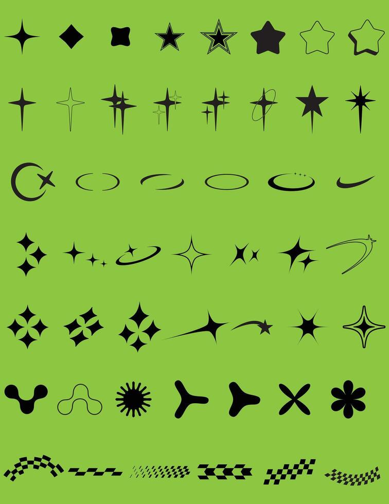 Y2K Brutalist Flat Icon Set Symbols for Logo and Web Design vector