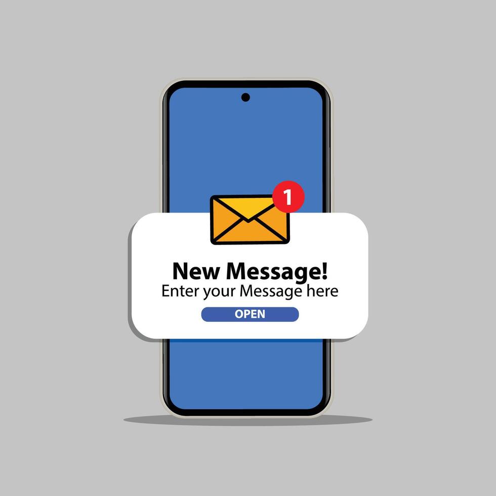 New message notification concept on realistic smartphone mockup. New email pop up. vector