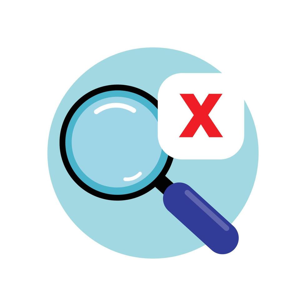 magnifying glass with cross mark, search no result found concept illustration flat design vector
